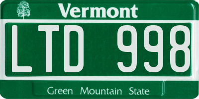 VT license plate LTD998