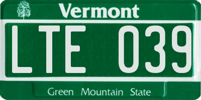VT license plate LTE039