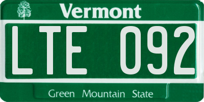 VT license plate LTE092