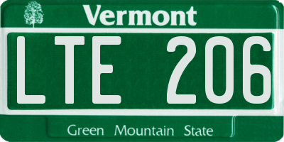 VT license plate LTE206
