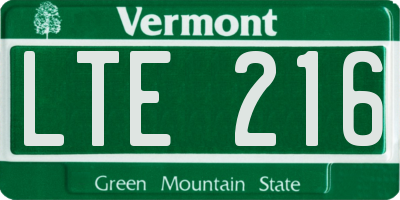 VT license plate LTE216