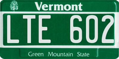 VT license plate LTE602