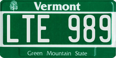 VT license plate LTE989