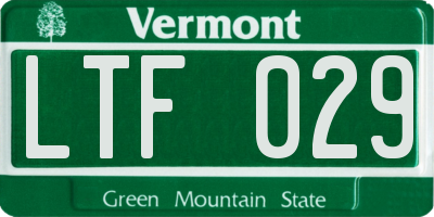 VT license plate LTF029
