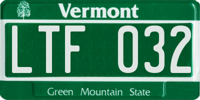 VT license plate LTF032