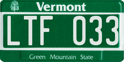 VT license plate LTF033