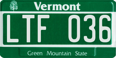 VT license plate LTF036