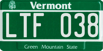 VT license plate LTF038