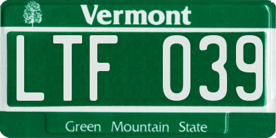 VT license plate LTF039