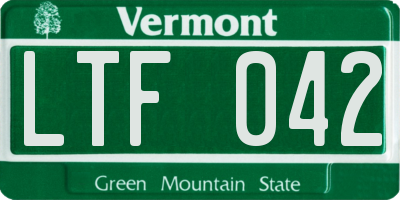 VT license plate LTF042