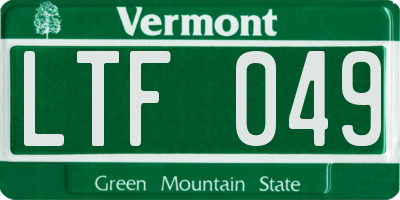 VT license plate LTF049
