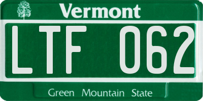 VT license plate LTF062