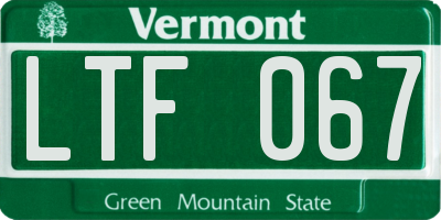 VT license plate LTF067