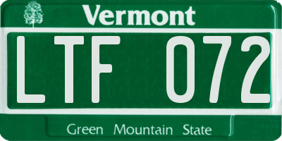 VT license plate LTF072