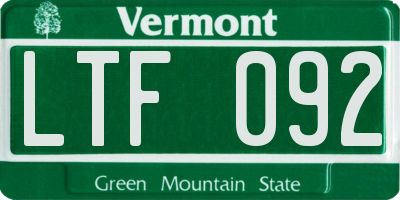 VT license plate LTF092