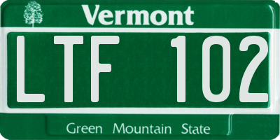 VT license plate LTF102
