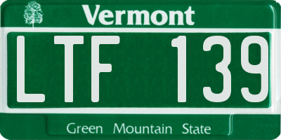 VT license plate LTF139