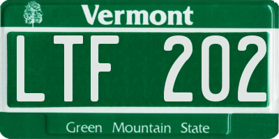 VT license plate LTF202