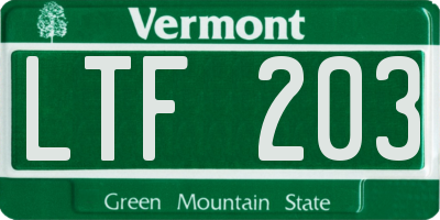 VT license plate LTF203
