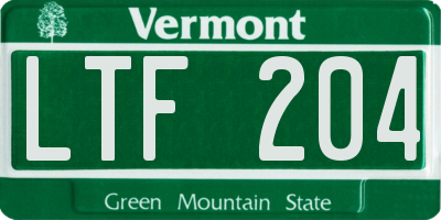 VT license plate LTF204
