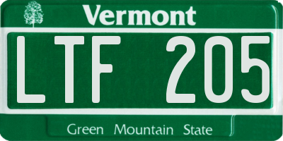 VT license plate LTF205