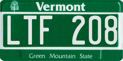 VT license plate LTF208