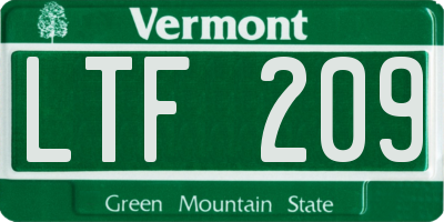 VT license plate LTF209