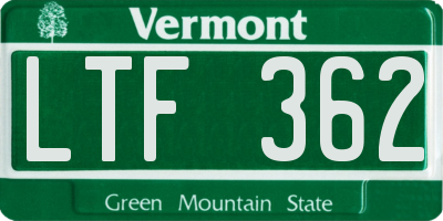 VT license plate LTF362