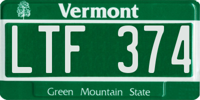 VT license plate LTF374