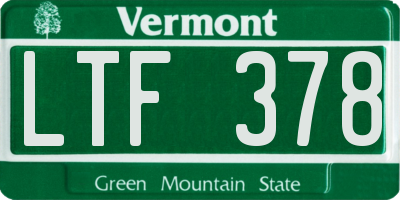 VT license plate LTF378