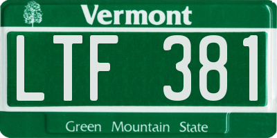 VT license plate LTF381