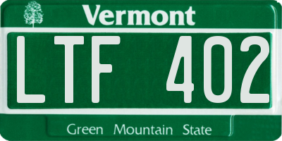 VT license plate LTF402