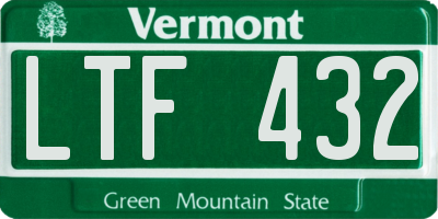VT license plate LTF432