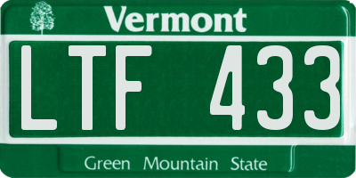 VT license plate LTF433