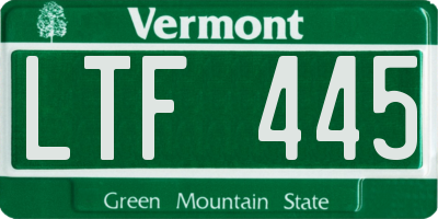 VT license plate LTF445