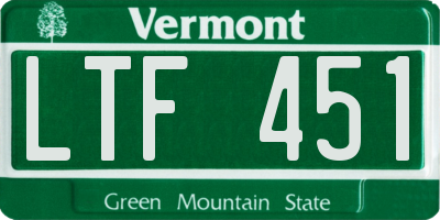 VT license plate LTF451