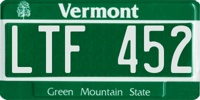 VT license plate LTF452