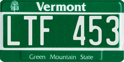 VT license plate LTF453