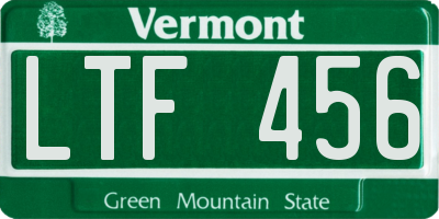 VT license plate LTF456
