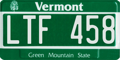 VT license plate LTF458