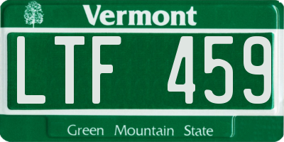VT license plate LTF459