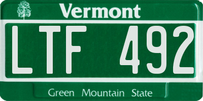 VT license plate LTF492