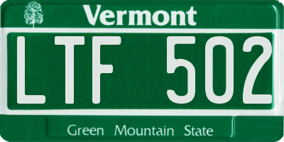 VT license plate LTF502