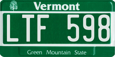 VT license plate LTF598