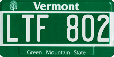 VT license plate LTF802