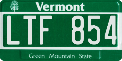 VT license plate LTF854