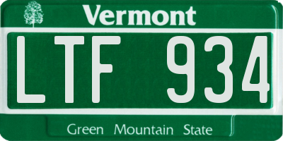 VT license plate LTF934