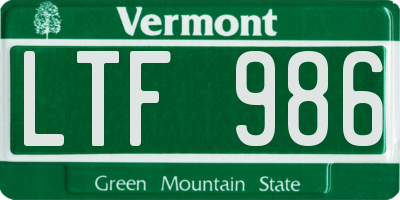 VT license plate LTF986