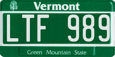 VT license plate LTF989