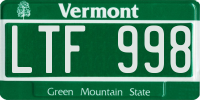 VT license plate LTF998